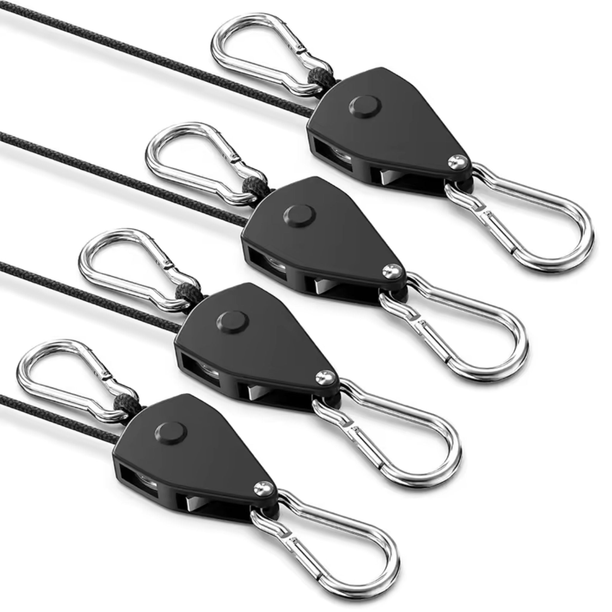4 cordes à cliquets pour accrocher vos filets de camouflage et voile d'ombrage Ombrela.